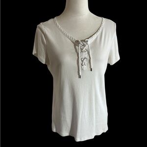 Ralph Lauren Women's White Soft Cotton Lace-Up Top